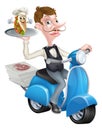 Cartoon Butler on Scooter Moped Delivering Souvlaki