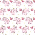 Cartoon butterfly, baby pink elephant with yellow crown