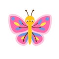 Cartoon butterfly. Cute insect character. Vector illustration