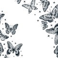 Cartoon butterfly silhouette pattern, sketch flying butterflies. Outline insects, hand drawn butterfly stencil tattoo flat vector Royalty Free Stock Photo