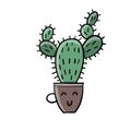 Cartoon cactus character. Kawaii potted plant for your design