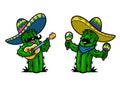 Cartoon Cactus Mexican Mascot Set