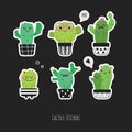 Cartoon cactus stickers set