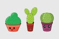 Cartoon cactuses icons, patches, stickers Royalty Free Stock Photo