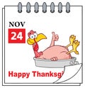 Cartoon Calendar Page With Smiling Turkey Bird In The Saucepan Giving A Thumb Up. Royalty Free Stock Photo