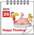 Cartoon Calendar Page With Smiling Turkey Bird In The Saucepan Giving A Thumb Up Royalty Free Stock Photo