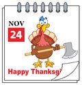 Cartoon Calendar Page With Turkey Bird Holding Axe Royalty Free Stock Photo