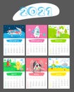 Cartoon Calendar 2021 year with animals. January, February, March, April, May, June Royalty Free Stock Photo