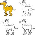 Cartoon camel. Vector illustration. Coloring and dot to dot game