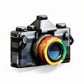 Realistic Pixel Art Camera Icon On White Background