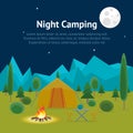 Cartoon Camping Night View Card Poster. Vector