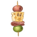 Cartoon canape with salami and cheese