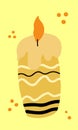 Cartoon candle icon. Burning decorative orange and yellow wax candle image