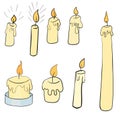 Cartoon candles set black outline art