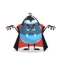 Cartoon candy corn vampire costumed character. Dracula suit. Halloween humanized sweet symbol for party poster and decoration.