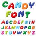 Cartoon candy kids vector font. Rainbow funny alphabet