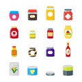 Cartoon Canned and Jar Food Color Icons Set. Vector Royalty Free Stock Photo