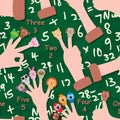 Cartoon cap finger math seamless pattern