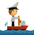 Cartoon captain sailor in uniform on the ship