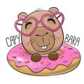 Cartoon Capybara with donut and pink glasses