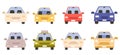 Cartoon car collection. Various cars front view, transportation or logistic. Personal vehicle, city and suburb transport