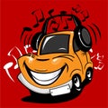 Cartoon car enjoying music