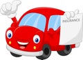 Cartoon car holding insurance paper and giving thumb up