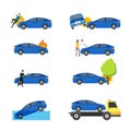 Cartoon Car Insurance Signs Icon Set. Vector