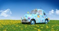 Cartoon car with flower print Royalty Free Stock Photo