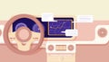 Cartoon car navigation cockpit infographic smart driving assistance vector flat illustration Royalty Free Stock Photo