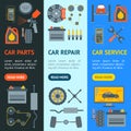 Cartoon Car Service Banner Vecrtical Set. Vector