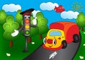 Cartoon car with traffic lights