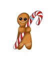 Cartoon Gingerbread man and Caramel stick.Christmas best friends.