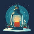 Cartoon card with christmas lantern, plants and candle. Xmas background, winter holiday vector illustration. New year Royalty Free Stock Photo