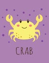 Cartoon card with cute crab, vector illustration Royalty Free Stock Photo