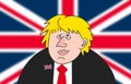 Cartoon caricature drawing of British Prime Minister Boris Johnson