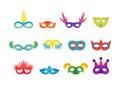 Cartoon Carnival Mask Color Icons Set. Vector