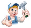 Cartoon Carpenter Handyman Holding Hammer