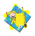 Cartoon Carpenter with Measuring Tape and Ad Banner Vector