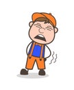 Cartoon Carpenter Worker Hurting Expression Vector