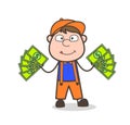 Cartoon Carpenter Worker Showing Money Vector