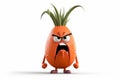 Ai Generative Cartoon carrot with angry face and arms isolated on white background