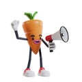 cartoon carrot character announced over the loudspeaker and raised his hand