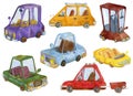 Cartoon cars collection. Comic transportation set. Isolated objects on white background. Watercolor illustration Royalty Free Stock Photo