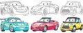 Cartoon cars coloring pages set