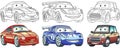 Cartoon cars coloring pages set