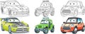 Cartoon cars coloring pages set