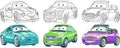 Cartoon cars coloring pages set