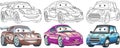 Cartoon cars coloring pages set