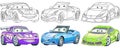 Cartoon cars coloring pages set